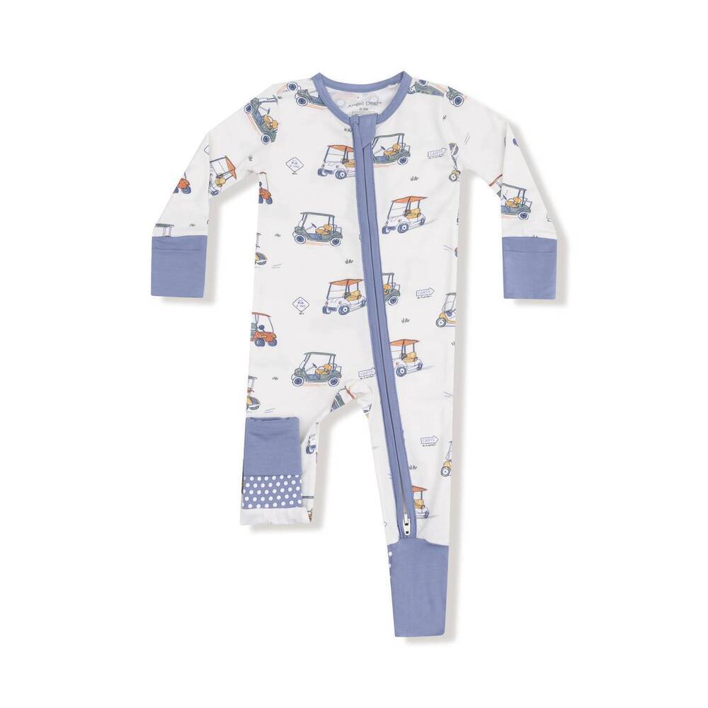 NEW ANGEL DEAR boys two way zipper romper in zooming golf carts